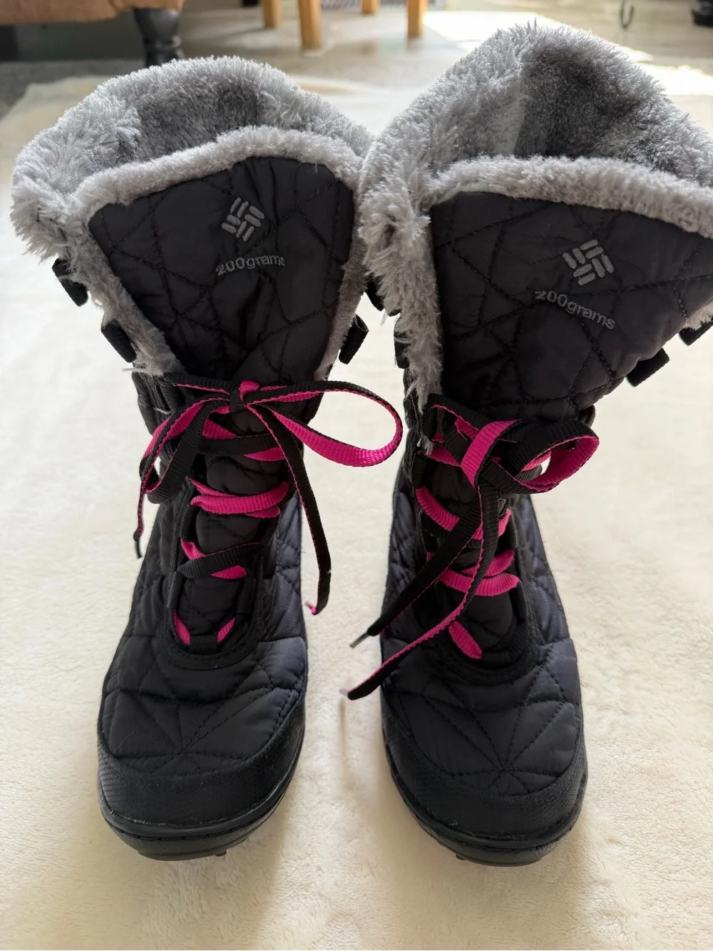 Columbia Winter Snow Boots Waterproof Minx Size 2 Black Mid Calf 200 Grams